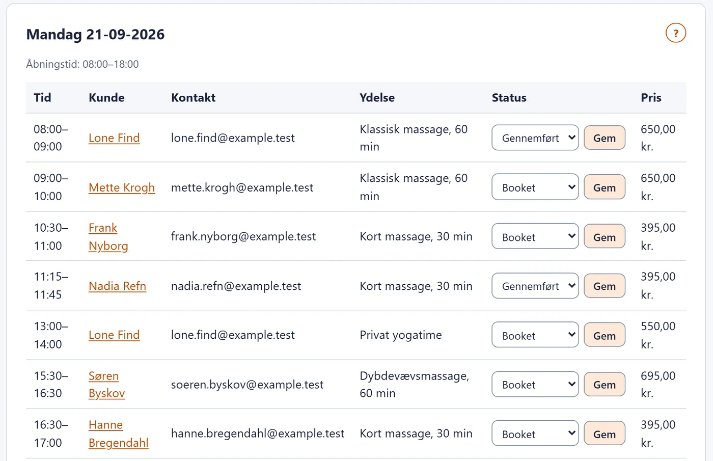 Skærmbillede fra BaseTools: Dagens aftaler i detaljer