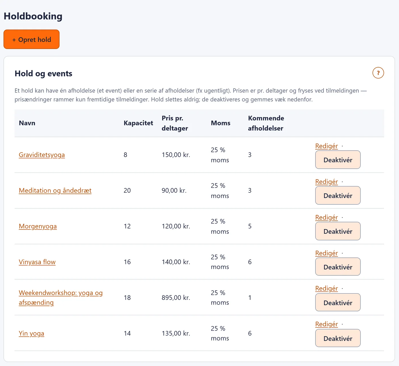 Skærmbillede fra BaseTools: Hold og events
